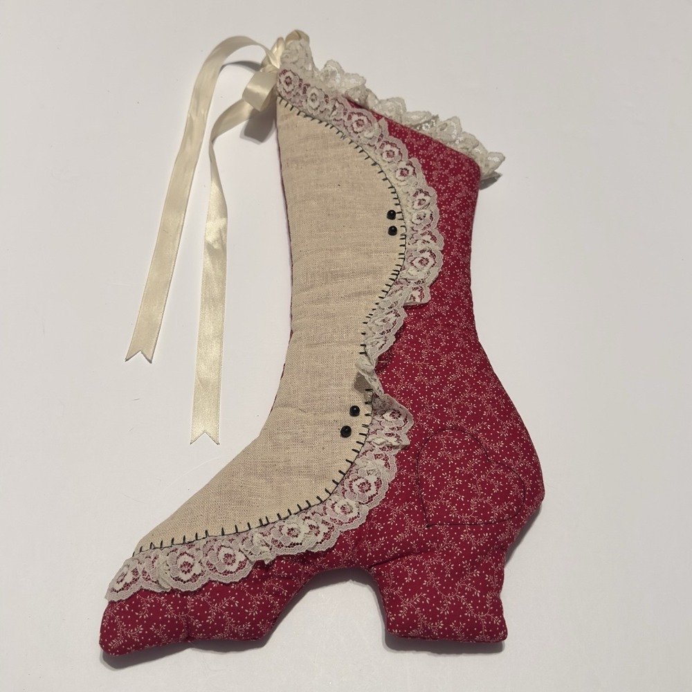 Vintage long Victorian High‎ Heel Shoe Boot Christmas Stocking Hand Made